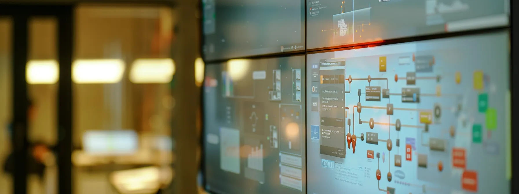 A large display featuring multiple screens, each presenting various data related to automating customer journeys.